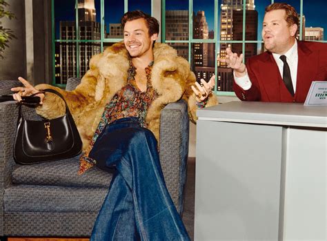 harry styles gucci suit james corden|Harry Styles and James Corden on The Beloved Show.